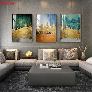 

full Diamond Painting 3 pcs Abstract Modern Style Gold Wall Art diamond embroidery Picture for Living Room Bedroom Home Decor