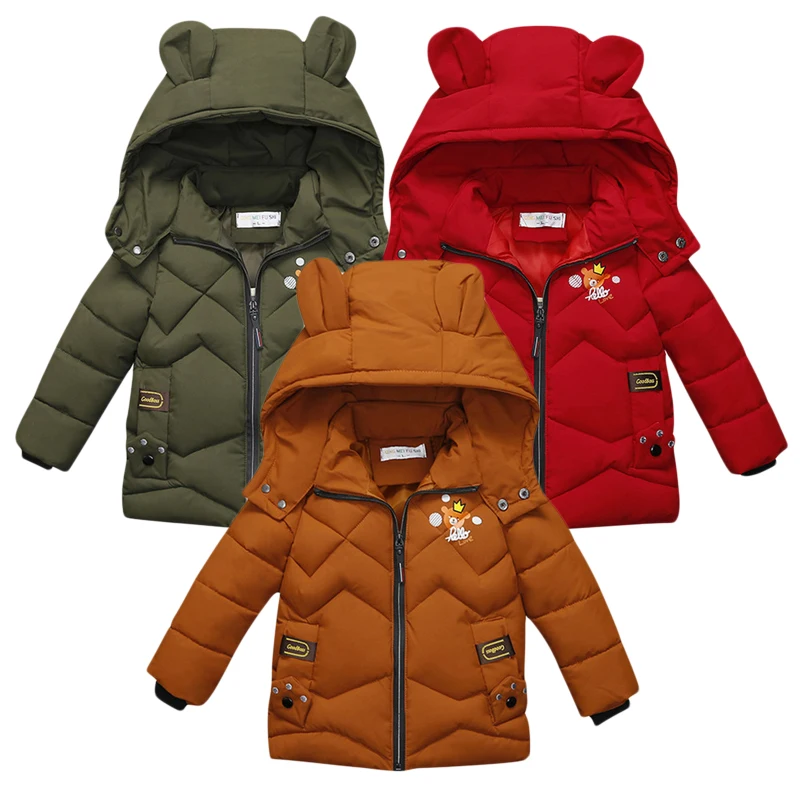 New children's coat jacket winter boy girl wave pattern cute cartoon ear warm silk cotton baby hooded cotton jacket tide