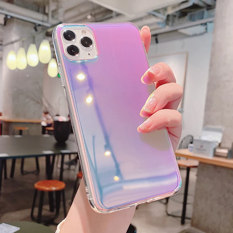 Прозрачный лазерный чехол для iphone 11 11Pro X XR XS Max 7 8plus SE2 жесткий акриловый защитный