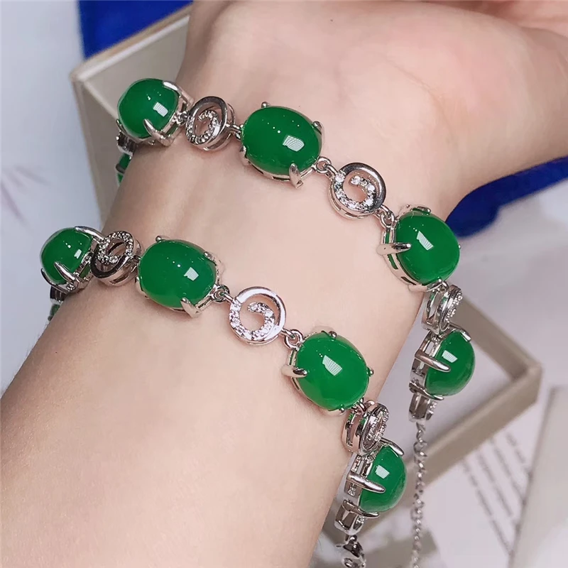 Jadery 1pcs Green Jade Stone Bracelets Bangles Charm 925 Sterling Silver Chain Bracelet Femme Love Designer Jewellery Christmas | Украшения