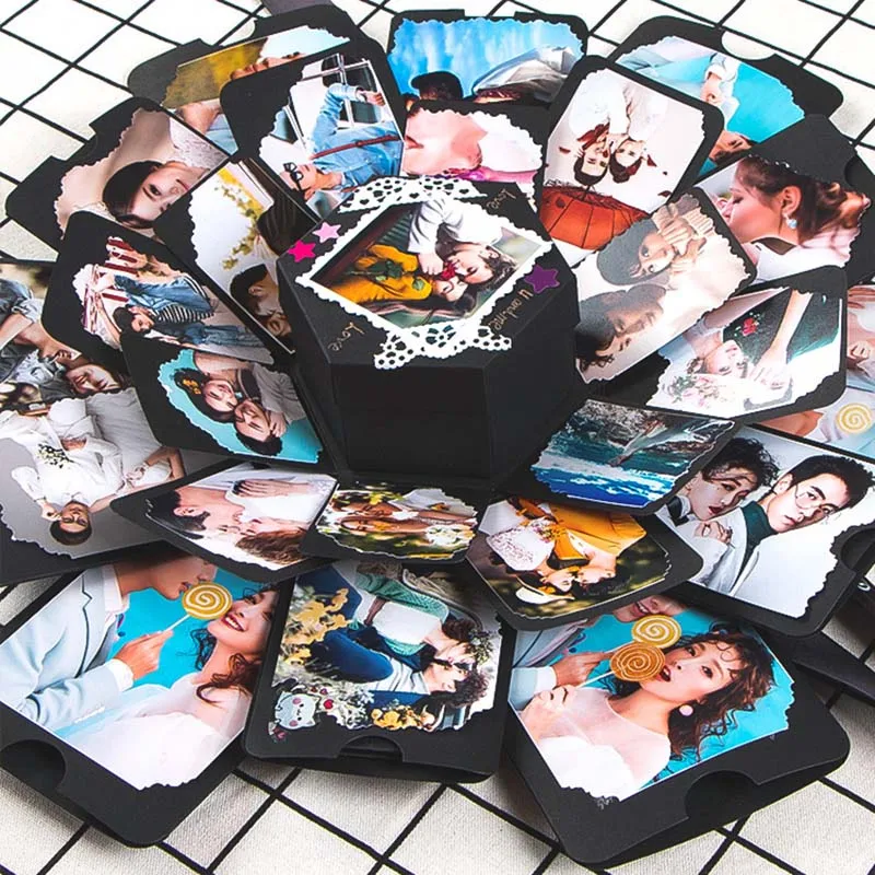 

New Hexagon Surprise Party's Love Explosion Box DIY Scrapbook Photo Album For Valentine Wedding Birthday Gift 15x15x15cm