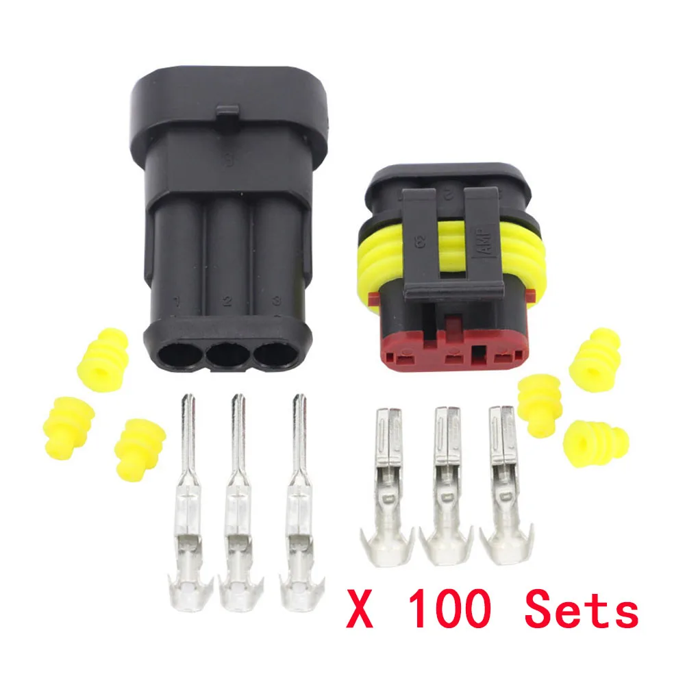 Conector de Fio Conjuntos Pinos Amp Tyco1.5 Conectorswaterproof Elétrico Dj7031-1.5 Lâmpada Xenon Conector Automóvel 100 – Kit 3