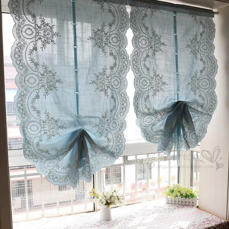 

Blue Roman Lift Curtain Balloon Fan-shaped Partition Luxury Curtains for Living Room Valance Blackout Pleated Curtains Drapes