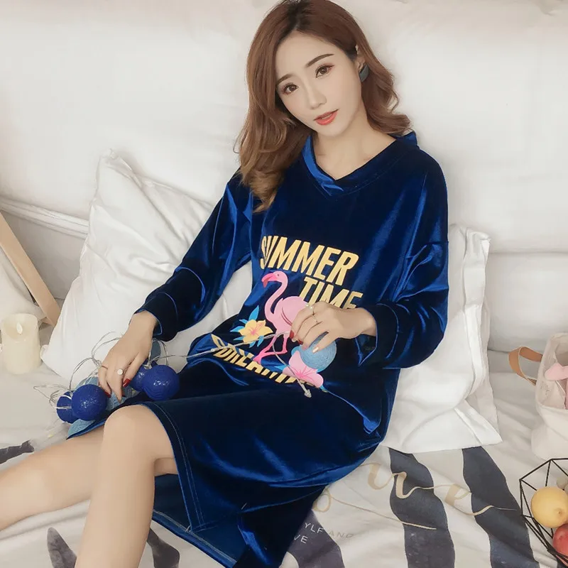 

Autumn & Winter Gold Velvet Women's Warm Nightgown Robe V-neck Sexy Suede WOMEN'S Bathrobe Medium-length Dress Home Wear