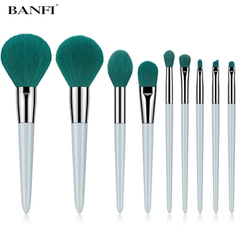 

BANFI Foundation Makeup Brushes Set Green Eyeshadow Wood Handle 9 Pieces Concealer Cosmetic Beauty Tool Eyelash