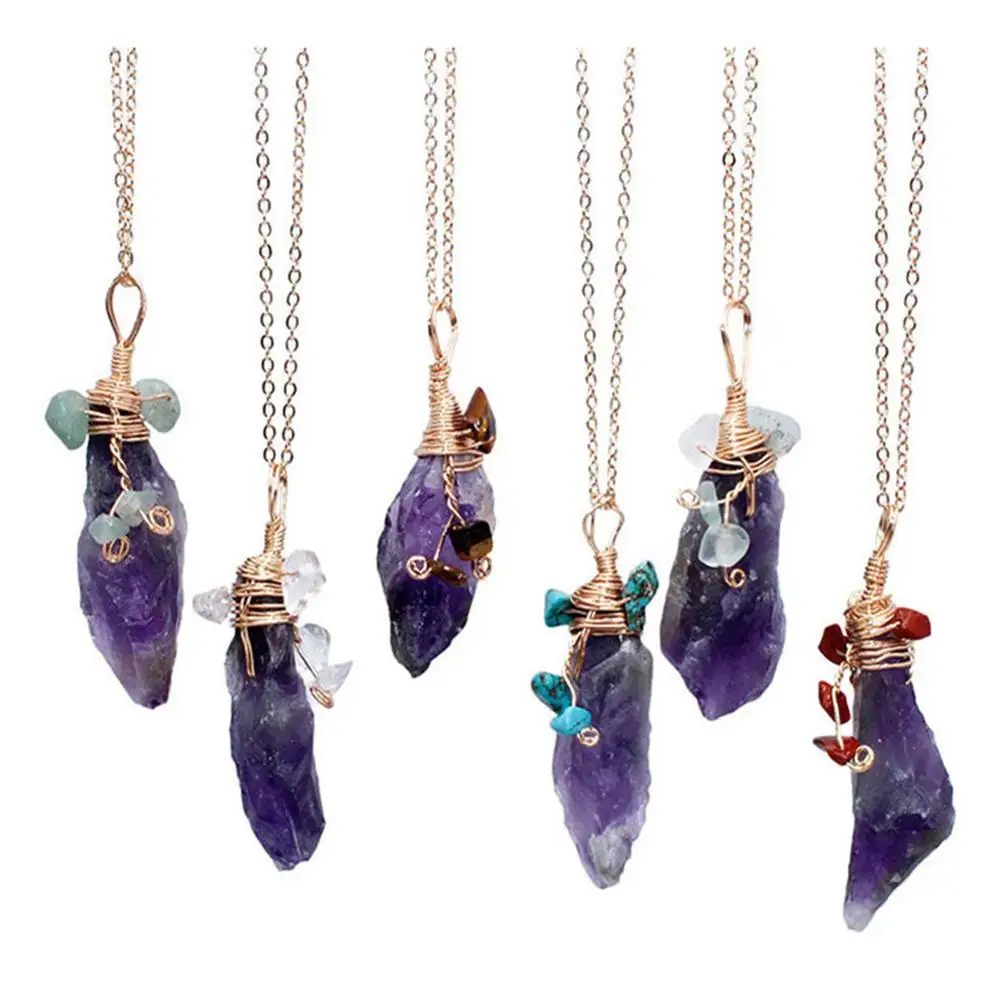 Новый стиль 6 шт./лот ожерелье из натурального камня Необычные кристаллы аметисты