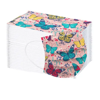 

50pcs Kids Butterfly Printed Pattern Masks Disposable Protection Mouth Masks Masque Three Layer Breathable Face Mask Mascarilla