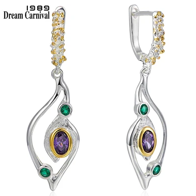 Silver Gold color DreamCarnival1989 НОВЫЕ геометрические серьги для женщин синий зеленый цирконий журавль птица вид ювелирные изделия сентябрь вечерние должны быть WE3950 - Окраска металла: Silver Gold color