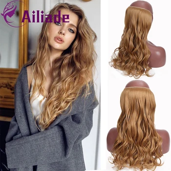 

AILIADE 24 Inch Fishing Line Synthetic Hair No Clip In Hair Extension Straight Roll Invisible Ombre Wave False Hair
