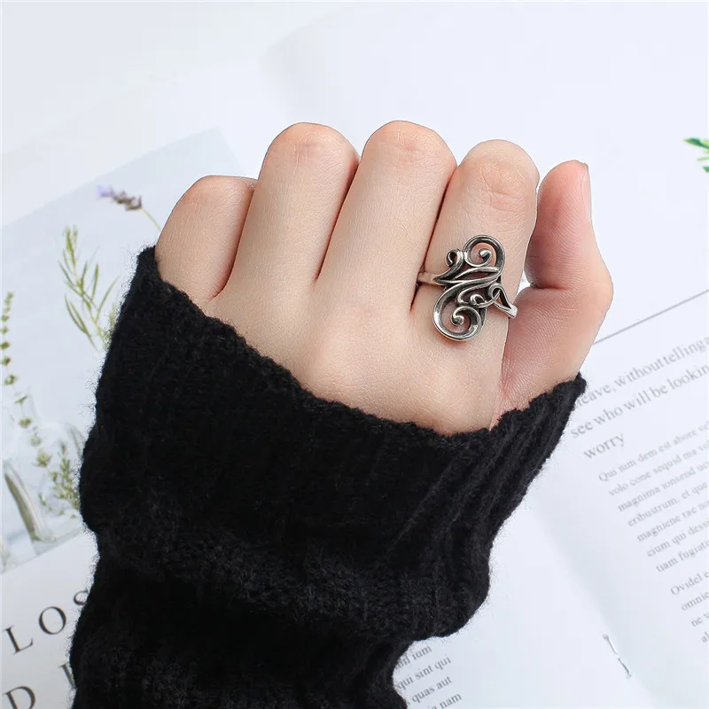 

Fashion Women Black Ring Female Flower Accessories Trendy Lady Silver 925 Rings For Women Accessories Classic Bijou