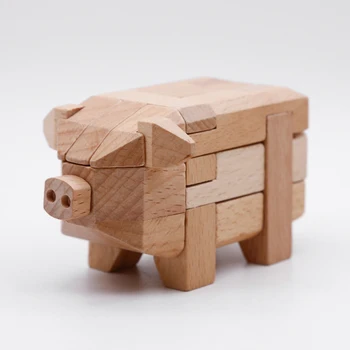 

Pig Kong Ming Lock Puzzle Toys Wood Decoration Deco Animals Cute Creative Fashion Kids Gifts Nature Wood Hobbies Furnishings