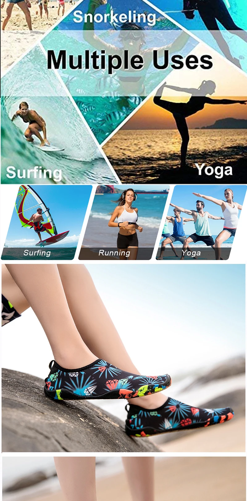 Description Picture 4 of itemMen Women Beach Barefoot Aqua Socks Sneakers Water Shoes Gym Sports Surfing Diving Swimming Bathing Snorkeling Shoes Kids Adults