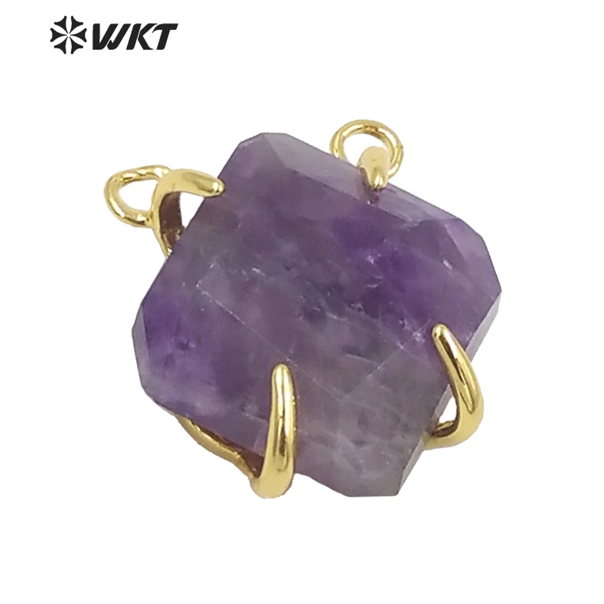 

WT- P766 Unique Double Bail Prong Setting Stone Pendant natural howlite crystal square prong stone pendant in 24k gold trim