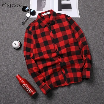 

Men Long Sleeve Shirt Fashion Plaid Clothes Streetwear Loose Big Size Mens Shirts Casual Stylish Males Hot Sale Retro Clothing