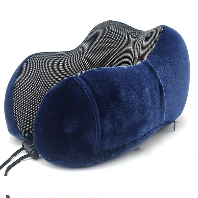 navy blue U-образная твердая массажная подушка терапевтическая медленный отскок пены памяти Ядро хранения подушка путешествия Офис шейный платок подушка - Цвет: navy blue