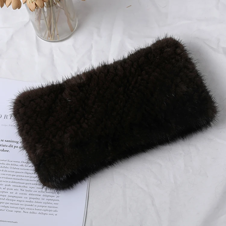 Brown Женская повязка на голову из натурального меха, одноцветная, черная, белая, красная, новинка, подарок для девушки, вязаная шапка из натурального меха норки, головной убор - Цвет: Brown