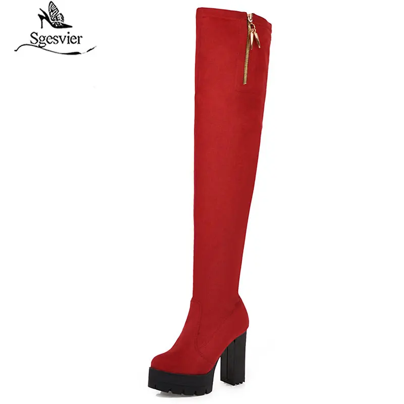 

Sgesvier 2020 big size 48 women thigh high boots flock slim high heels platform boots autumn winter party prom shoes ladies G741