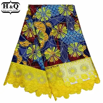 

H&Q latest african embroidery wax fabric batik lace 100% cotton high quality nigerian guipure lace fabric 6 yards/pcs for sewing