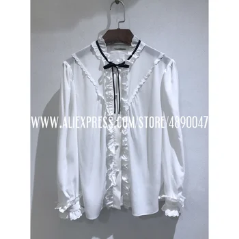

2020 summer ladies elegant blouse ladies silk long-sleeved shirt ruffled white blouse high quality shirt
