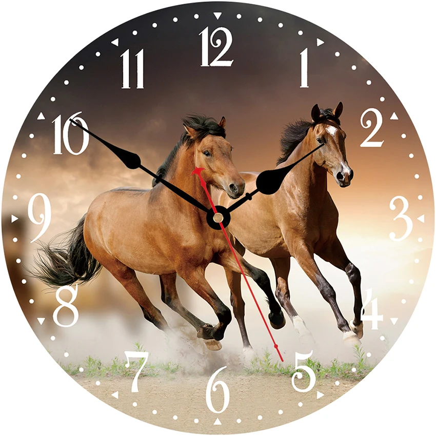 Wall Clock Silent 9.5 Inch Battery Operated Non Ticking Nautical Boy Round Decorative Running Horse Pattern Kitchen Wall Clock