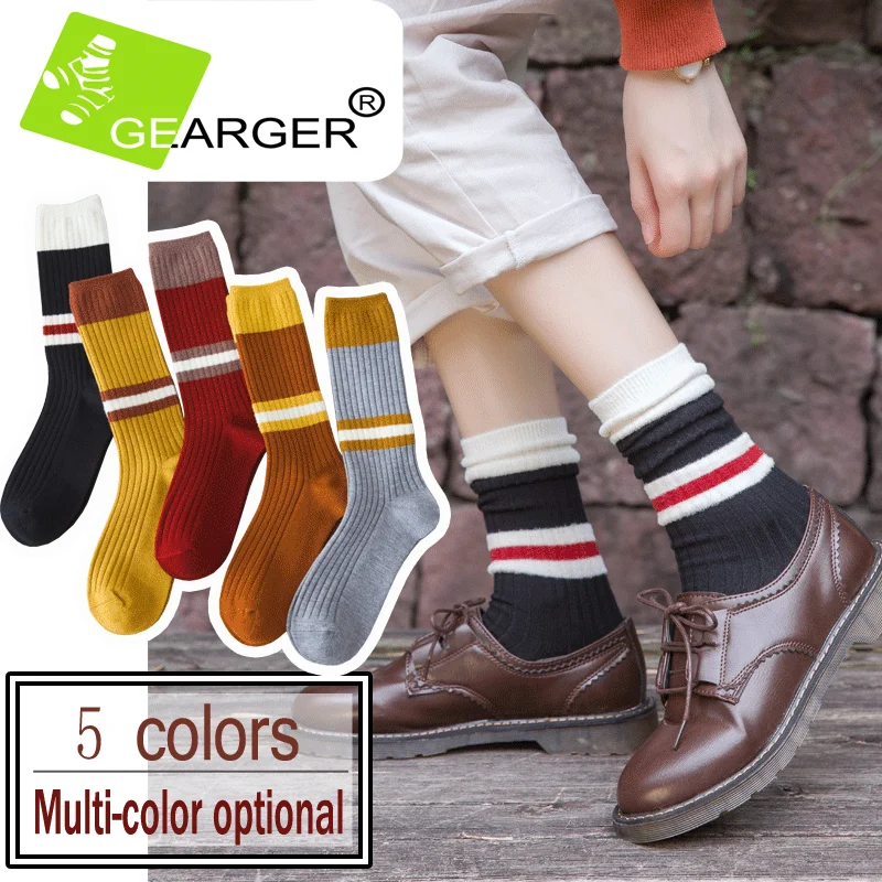 

Retro Twist Pattern Two Stripes Cotton Women Socks Spring Autumn Fashion Pile Crew Socks High Quality Vintage Socks