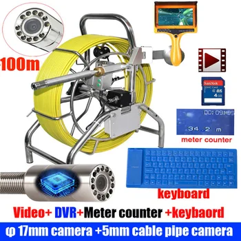 

100M Sewer Waterproof Camera Water Pipe Well Monitoring System With 7" LCD Monitor DVR meter counter with 17mm camera head