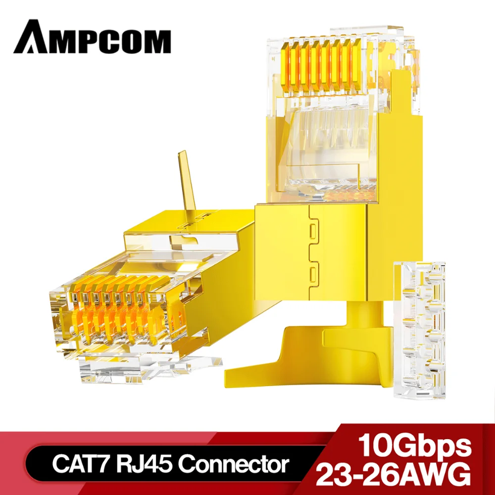

AMPCOM 2-Piece CAT6A & CAT7 Shielded RJ45 Modular Plug Connector 50Î¼ 8P8C - RJ45 Connector Network Cable Connector