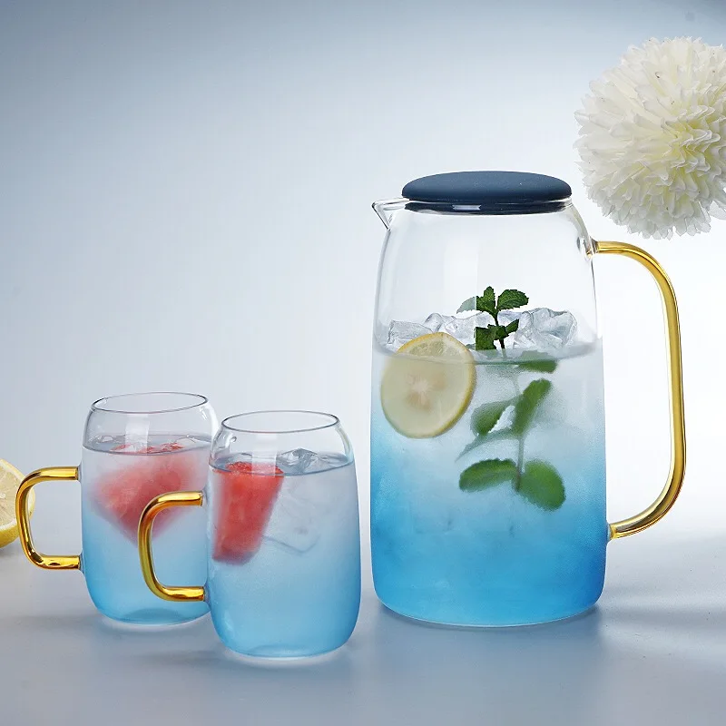 

Gradient Color Marble Cold Water Glass Bottle High Temperature Resistant Glass Jar Jug Kettle E2S
