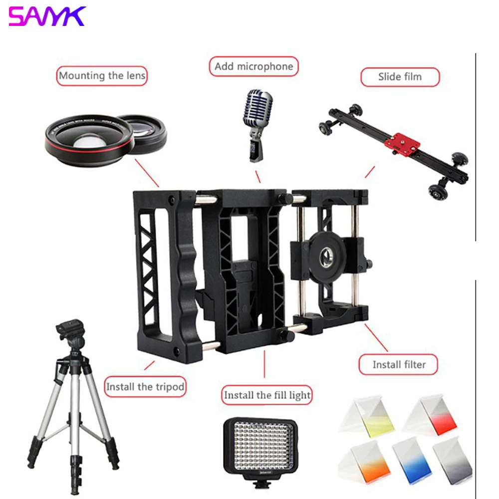 SANYK Stabilizer Phone Anti-shake Gimbal Vlogging Kit Microphone Led FillLight Lens Set Phone Cage Smartphone Rig camera gimbal stabilizer phone stabilizer selfie stick for Livestream