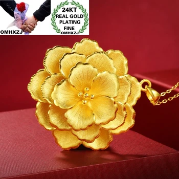 

OMHXZJ Jewelry Wholesale CA401 European Fashion Hot Fine Woman Girl Party Birthday Wedding Gift Flower 24KT Gold Pendant Charm