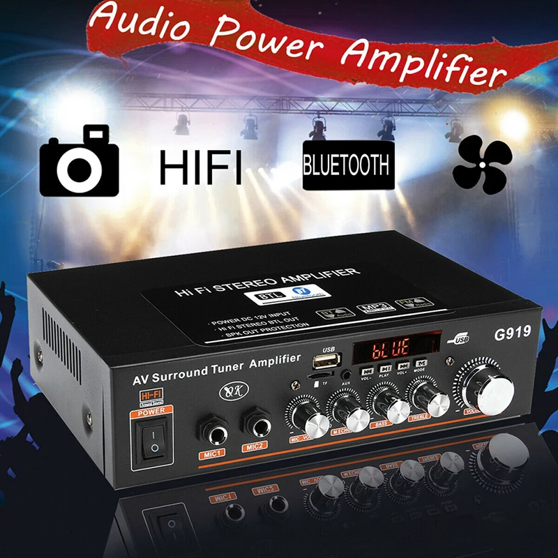 US $21.76 12V220V 360W G919 Mini Amplificador Audio Bluetooth Stereo Power Amplifier FM SD HIFI 2CH AMP Audio Music Player For Car Home