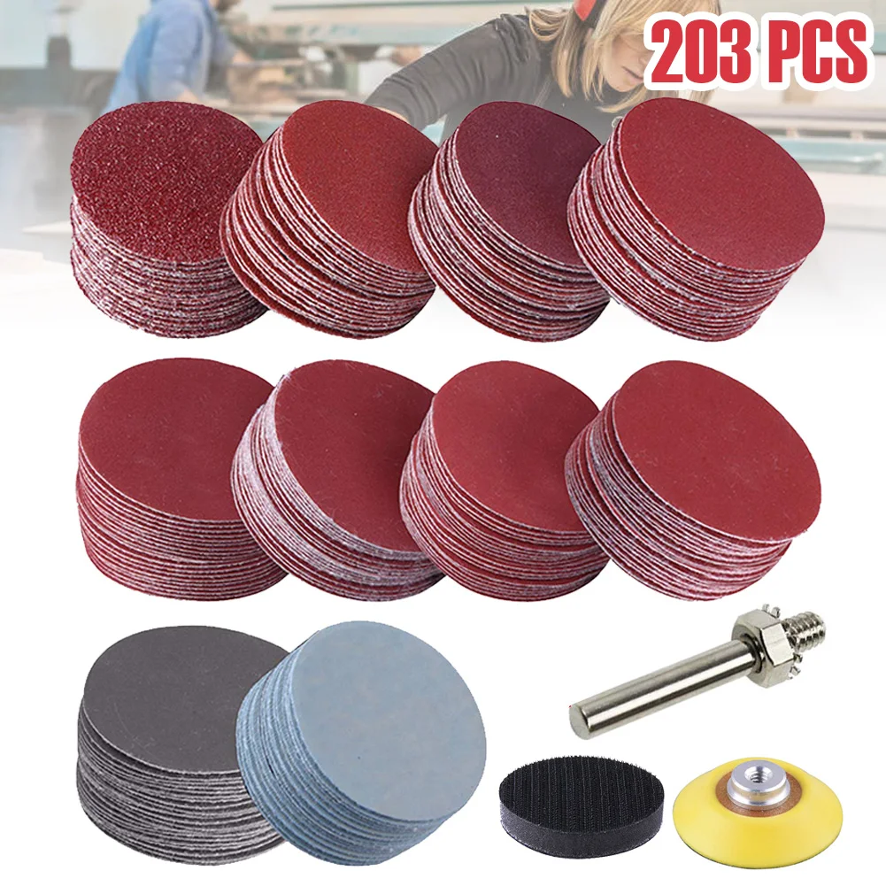 

203PCS2 Inch Sander Disc Sanding Discs 80-3000 Grit Paper with 1Inch Abrasive Polish Pad Plate + 1/4 Inch Shank for Rotary