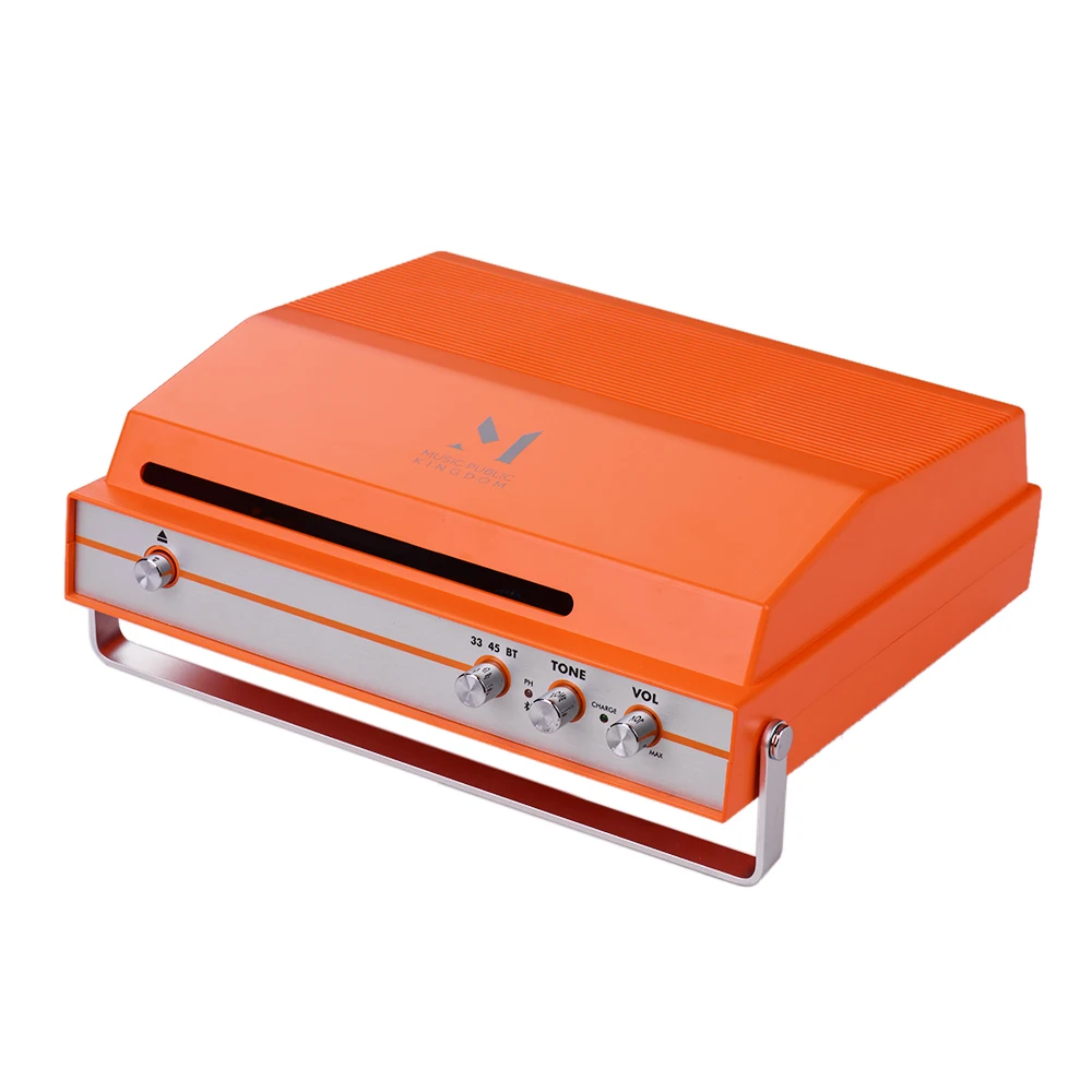 

Slot-in Record Player for 7-inch Vinyl 2-speed (33/45 RPM) BT Turntable Built-in Stereo Speaker Battery with Tone Volume Control