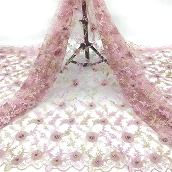 

2020 pink African Lace Fabric green High quality beads with Embroidery Nigerian Lace Fabric For Women French Mesh Lace Fabric