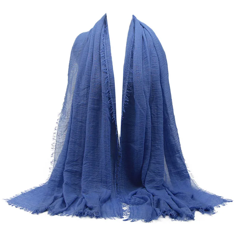 Wholesale Price 70*180cm Women Muslim Crinkle Hijab Scarf Femme Musulman Soft Cotton Headscarf islamic hijab Shawls and Wraps - Цвет: Dark Blue