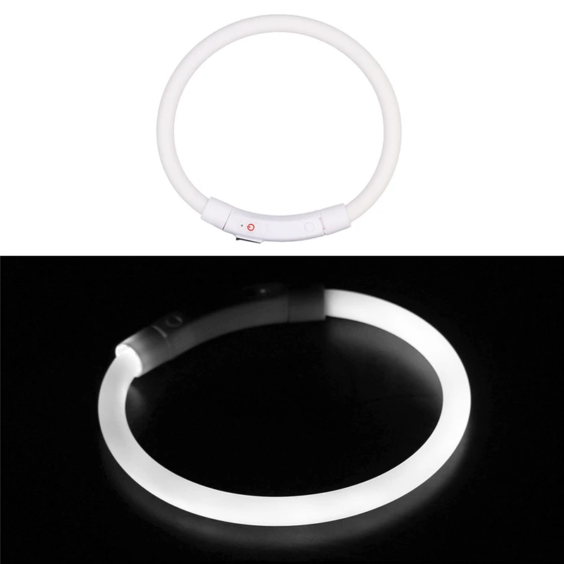 White Мягкий силиконовый ошейник для собак, перезаряжаемый светодиодный usb-кабель для зарядки, сверкающий светящийся ошейник для щенков и кошек - Цвет: White