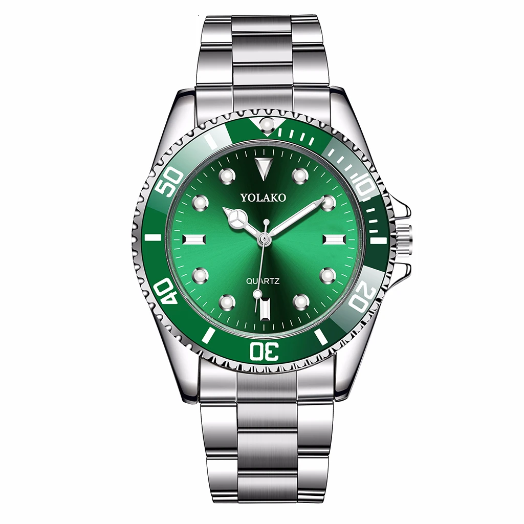 Бренд YOLAKO, мужские бизнес часы из нержавеющей стали, роскошные мужские спортивные часы, кварцевые часы, Relogio Masculino - Цвет: green