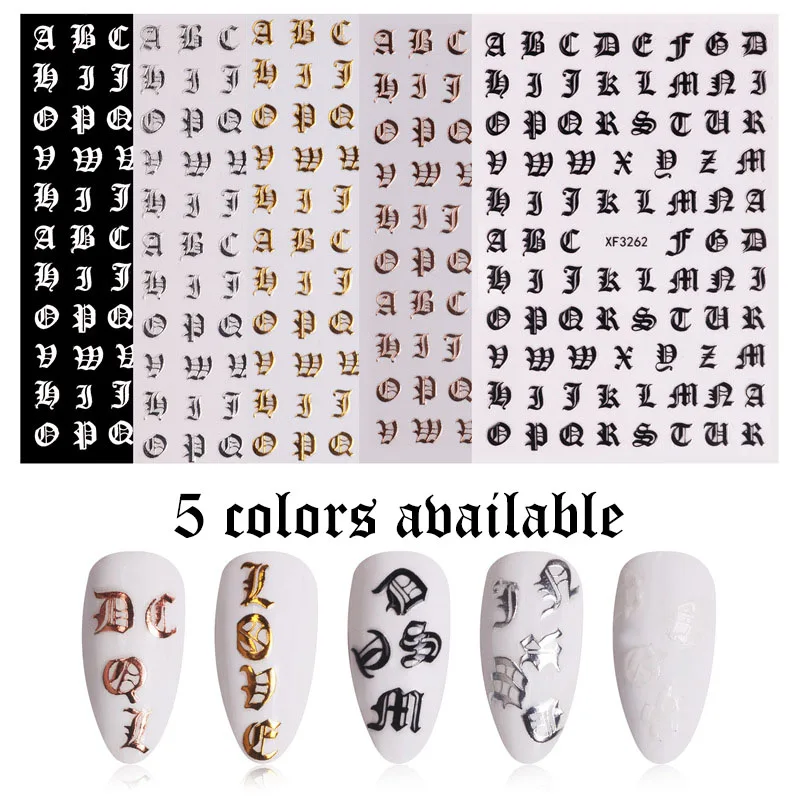 

FlorVida 1 Sheet Letter Nail Decals Special Design Alphabet Adhesive Stickers For DIY Beauty Nail Art