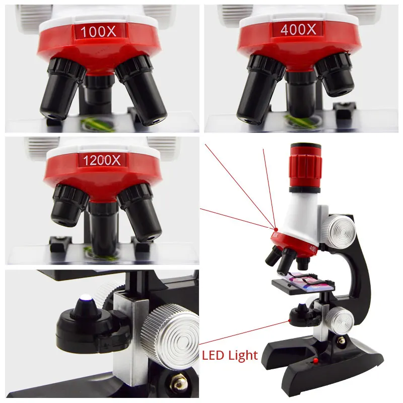 Microscoop voor kinderen 100X-1200X met projector en LED-verlichting