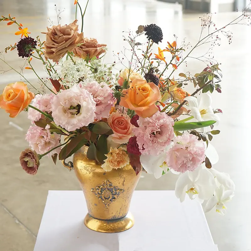 Золотая Серебряная ваза цветок для свадьбы, свадебные цветочные художественные курс салонных банкет для стола, из металла ваза, ваза для цветов