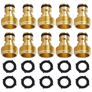 

10 Sets Garden Hose Quick Connector 3/4 Inch Brass Male Thread Hose Nozzle Quick Connect Adapter