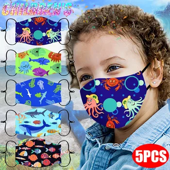 

5pcs Kids Cartoon Print Outdoor Mouth Mask Washable Reuse Face Mask Mouth Muffle Mouth Breathable Cotton Mask Mascarillas Masque
