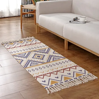 

Big Size Retro Tassel Cotton and linen Floor Mat Bedroom Handmade Morocco Geometric Print Large Carpet Area Rugs For Living Room