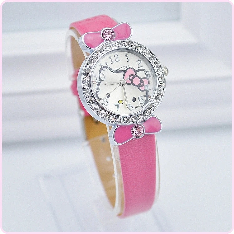 

Hello Kitty KT Hello Kitty point drill leather watch wristwatch child table fashion list