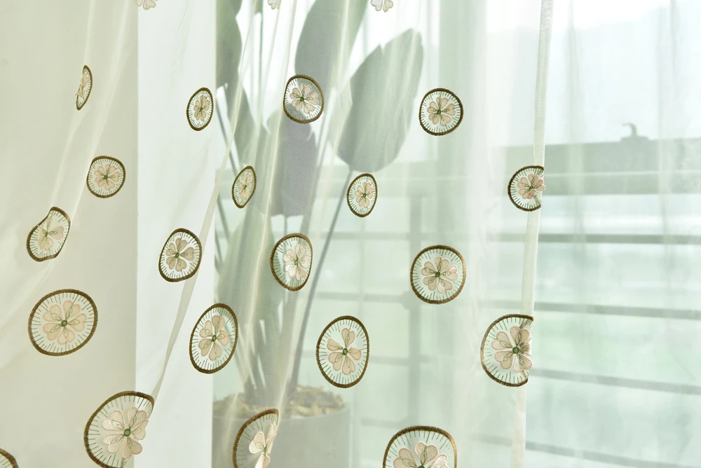 Lemon Slices Design Embroidered Cartoon Tulle Curtain for Kids Bedroom Window Screen Sheer Voile Curtain for Living room WP436D3
