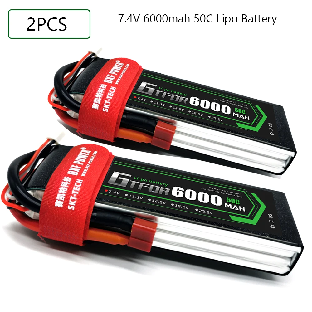 

GTFDR 2S 7.4V Lipo Battery 6000mah 50C-100C XT60 T Deans XT90 EC5 50C For Racing FPV Drone Airplanes Off-Road Car Boats