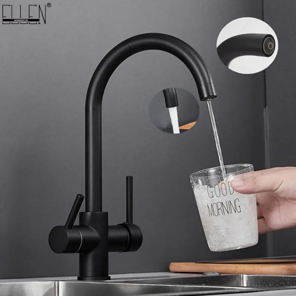 

Filter Kitchen Faucet Hot Cold Water Mixer Crane Pure Water Faucets Deck Mounted Kitchen Sink Tap Black Finished ELM904