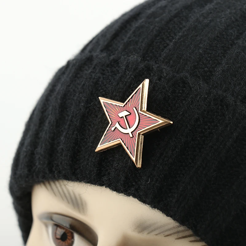 CAMOLAND Beanies, вязаная зимняя шапка, модная пентаграмма, советские значки, шапки для мужчин и женщин, уличная флисовая шляпка, Лыжные шапки