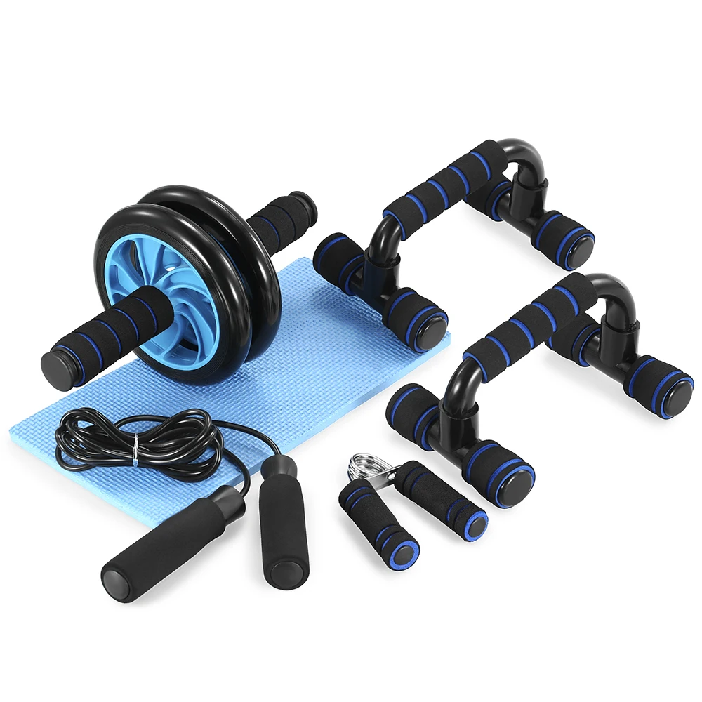 

TOMSHOO AB Wheel Roller Fitness Kit with Push-Up Bar Jump Rope Hand Gripper and Knee Pad Abdominal Core Carver Fitness Workout