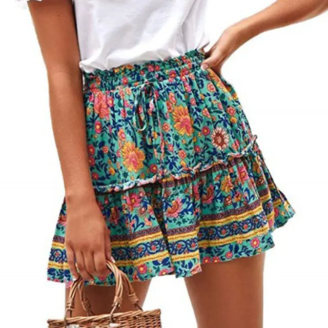 Jocoo Jolee Women Vintage Short Skirts Casual Boho Pleated A Line Skirt Ruffle Mini Skirt with Sashes Summer Holiday Beach Skirt 5